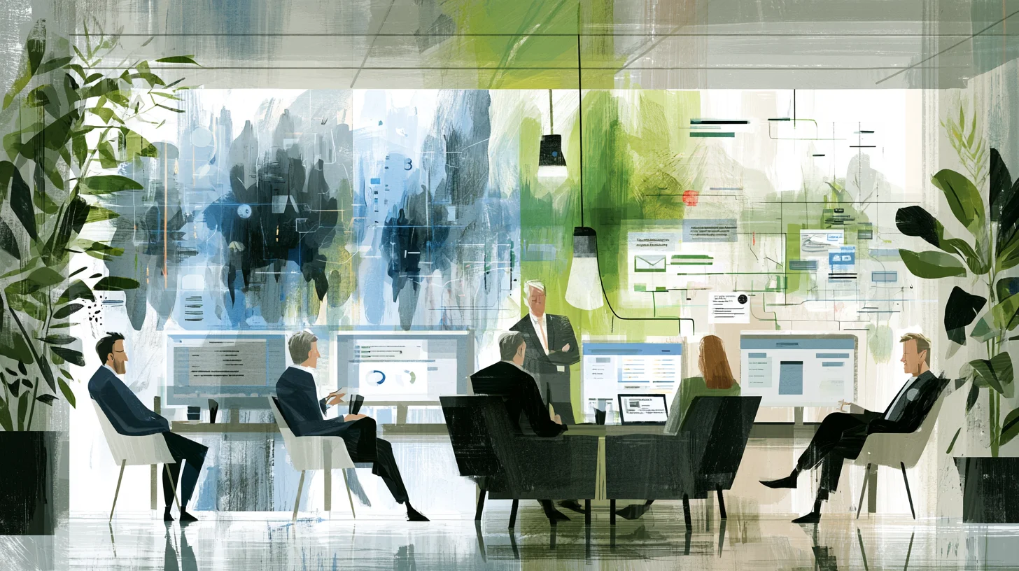 Svenskt kontor där ett team granskar en cybersäkerhetsvarning på stora skärmar med AI-signaler, inloggningar och leverantörsflöden